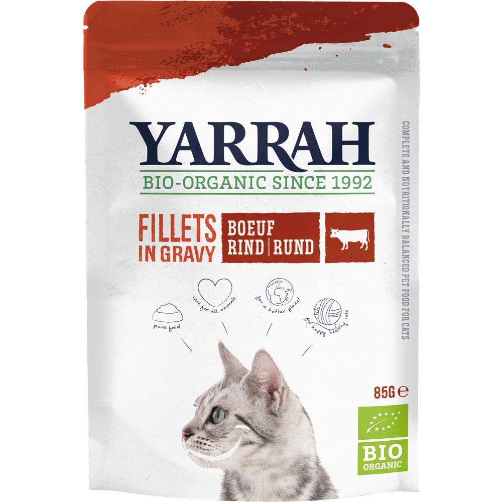 56er-SET Alleinfutter Katze Bio Filets mit Rind in Sauce 85g Yarrah - Bild 1
