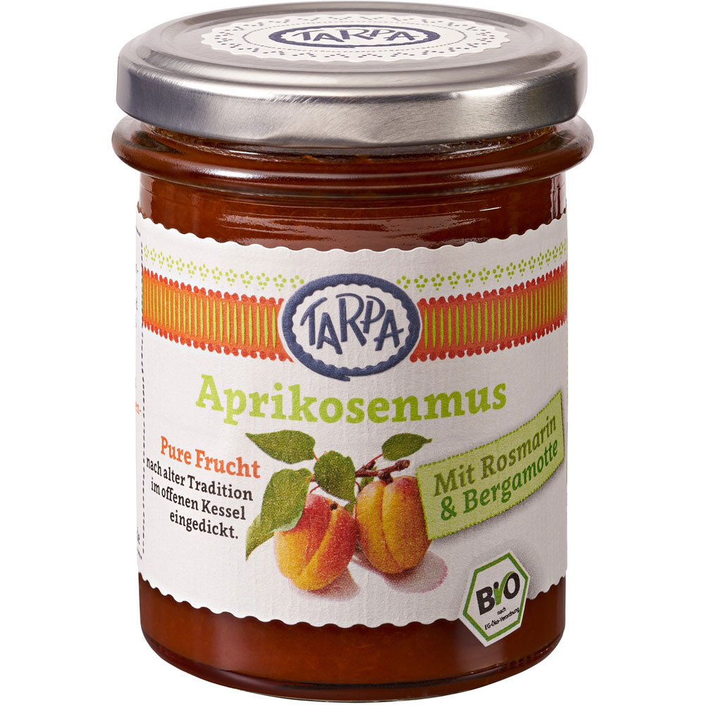 Bio Aprikosenmus mit Rosmarin u. Bergamotte 210g Tarpa - Bild 1
