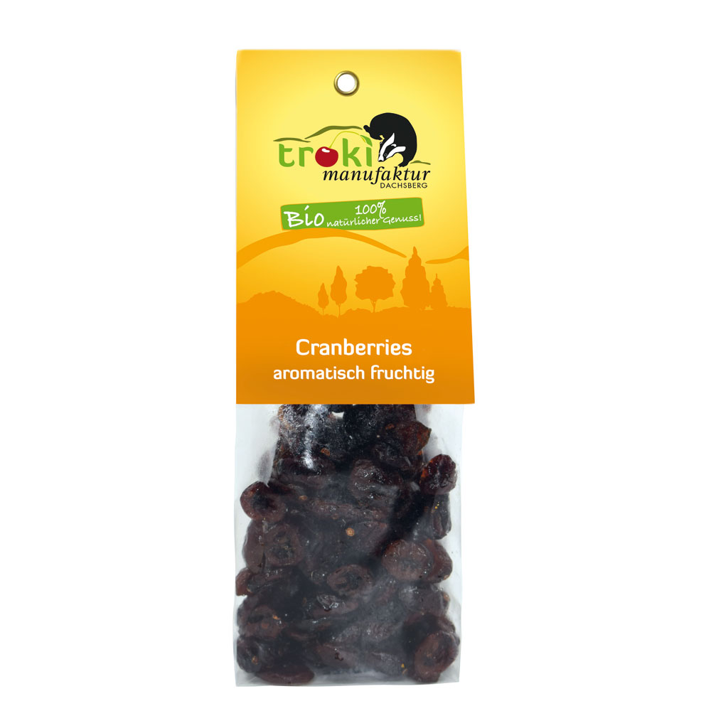 Bio Cranberries, getrocknet, mit Apfeldicksaft 125g Troki - Bild 1
