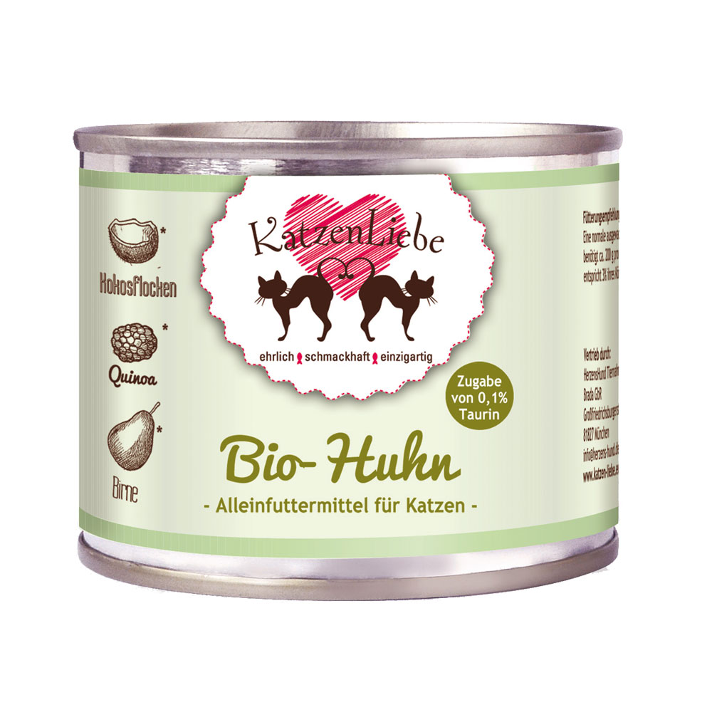 Bio-Erg&auml;nzungsfutter Katze Huhn mit Quinoa, Birne und Kokos 200g Katzenliebe - Bild 1