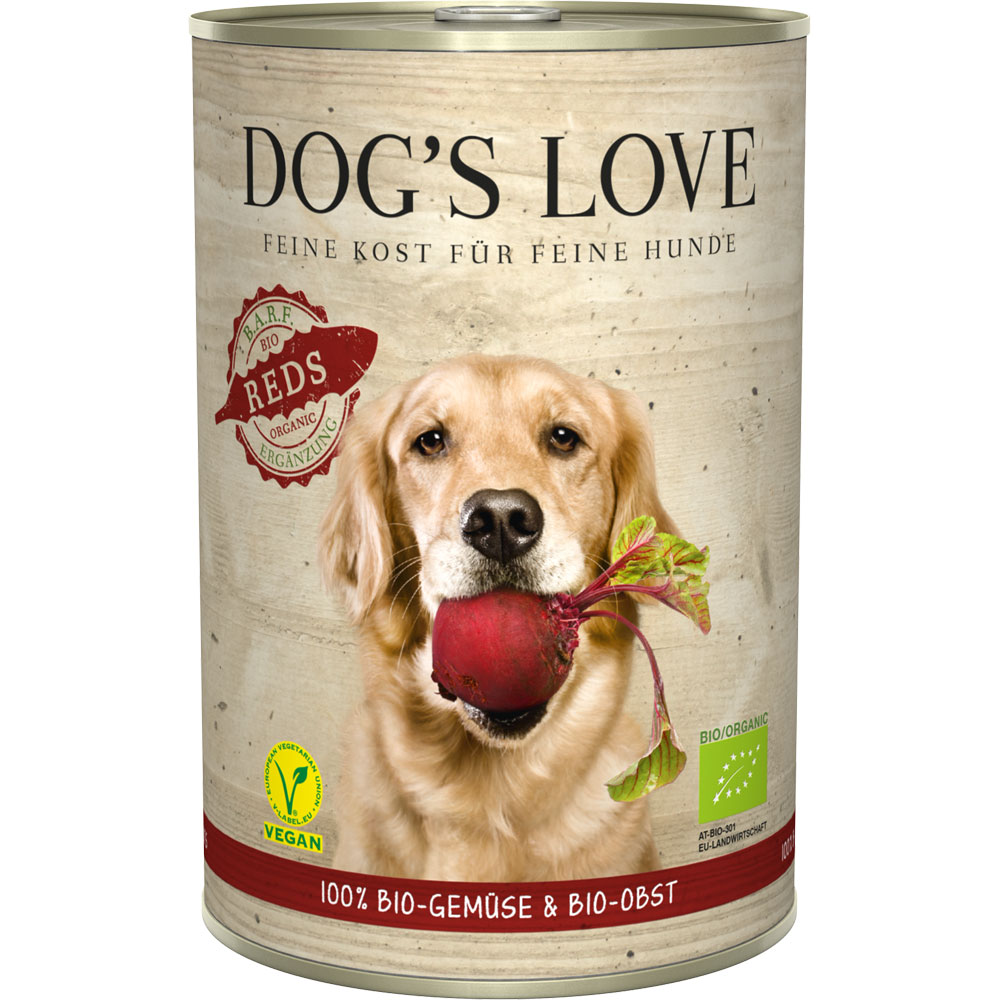 Bio-Ergänzungsfutter (feucht) Reds Vegan mit Gemüse u. Obst 400g Dog's Love - Bild 1