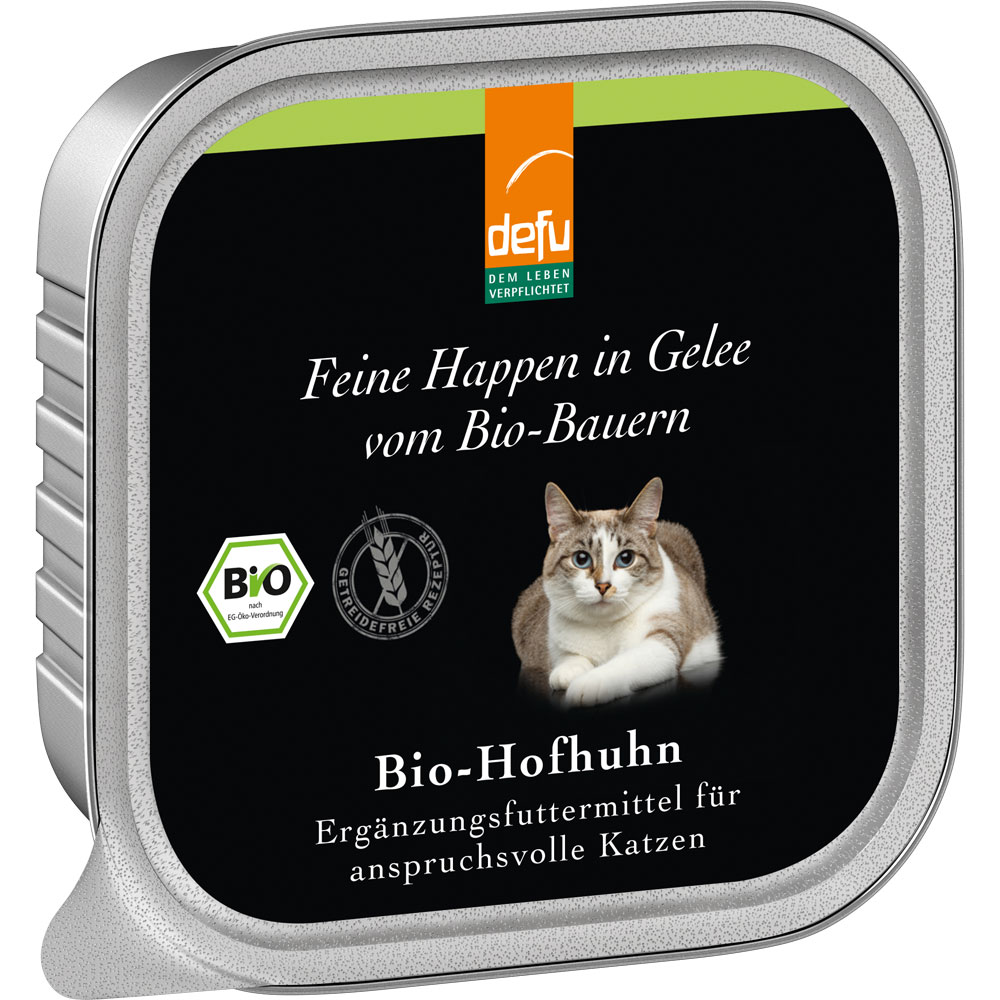 Bio Hofhuhn in Gelee Ergänzungsfutter f. Katzen 100g defu - Bild 1