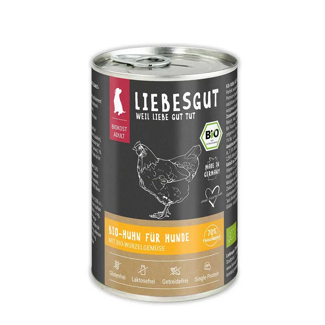 Bio Huhn mit Wurzelgem&uuml;se und Amaranth Hund Nass-Alleinfutter 400g Liebesgut - Bild 1