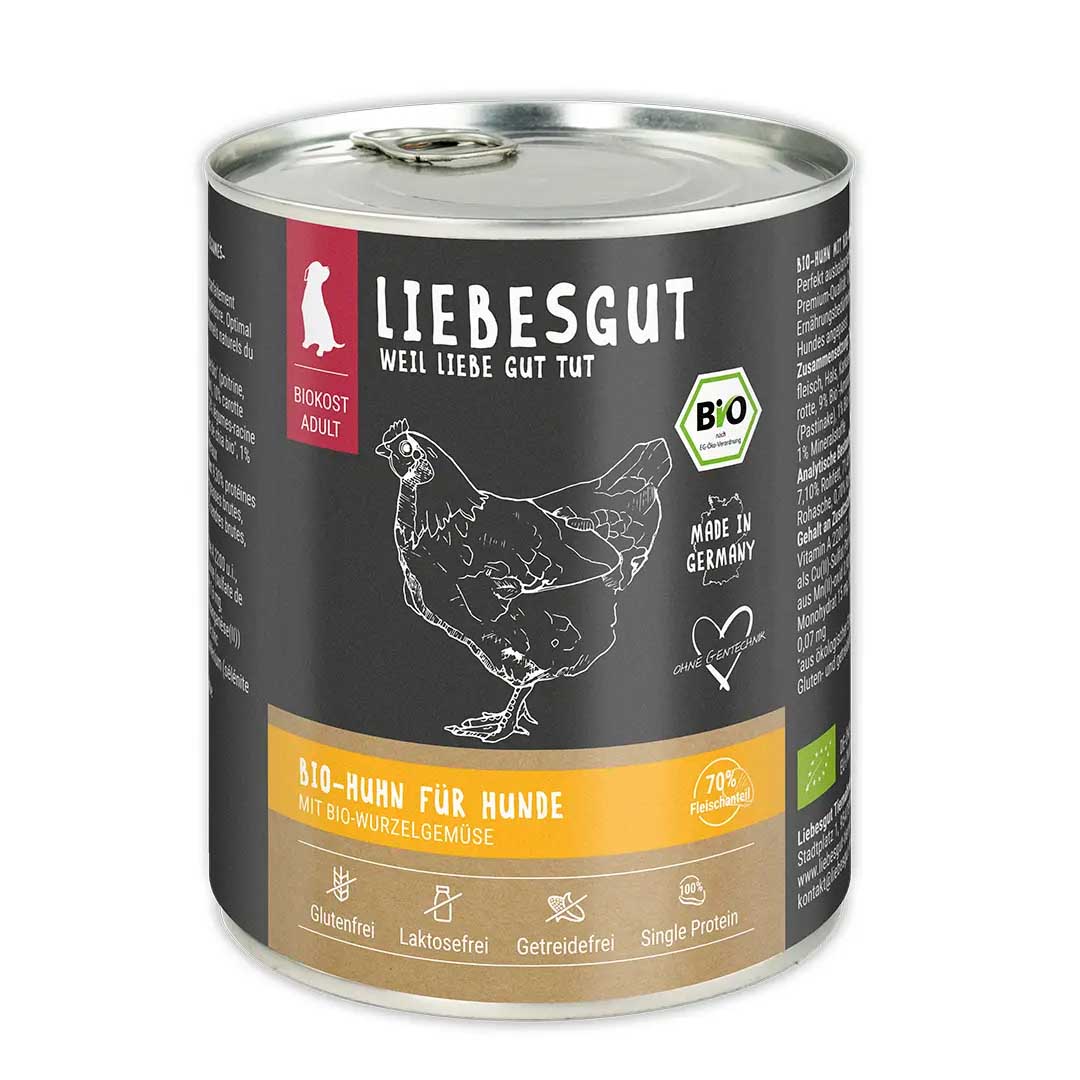 Bio Huhn mit Wurzelgem&uuml;se und Amaranth Hund Nass-Alleinfutter 800g Liebesgut - Bild 1