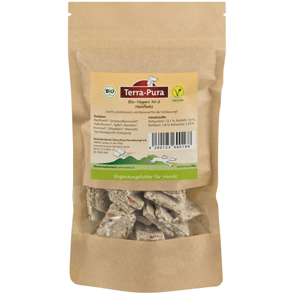 Bio HundeLeckerlie Vegani Nr. 2 Hanfkeks 80g Terra Pura vegan