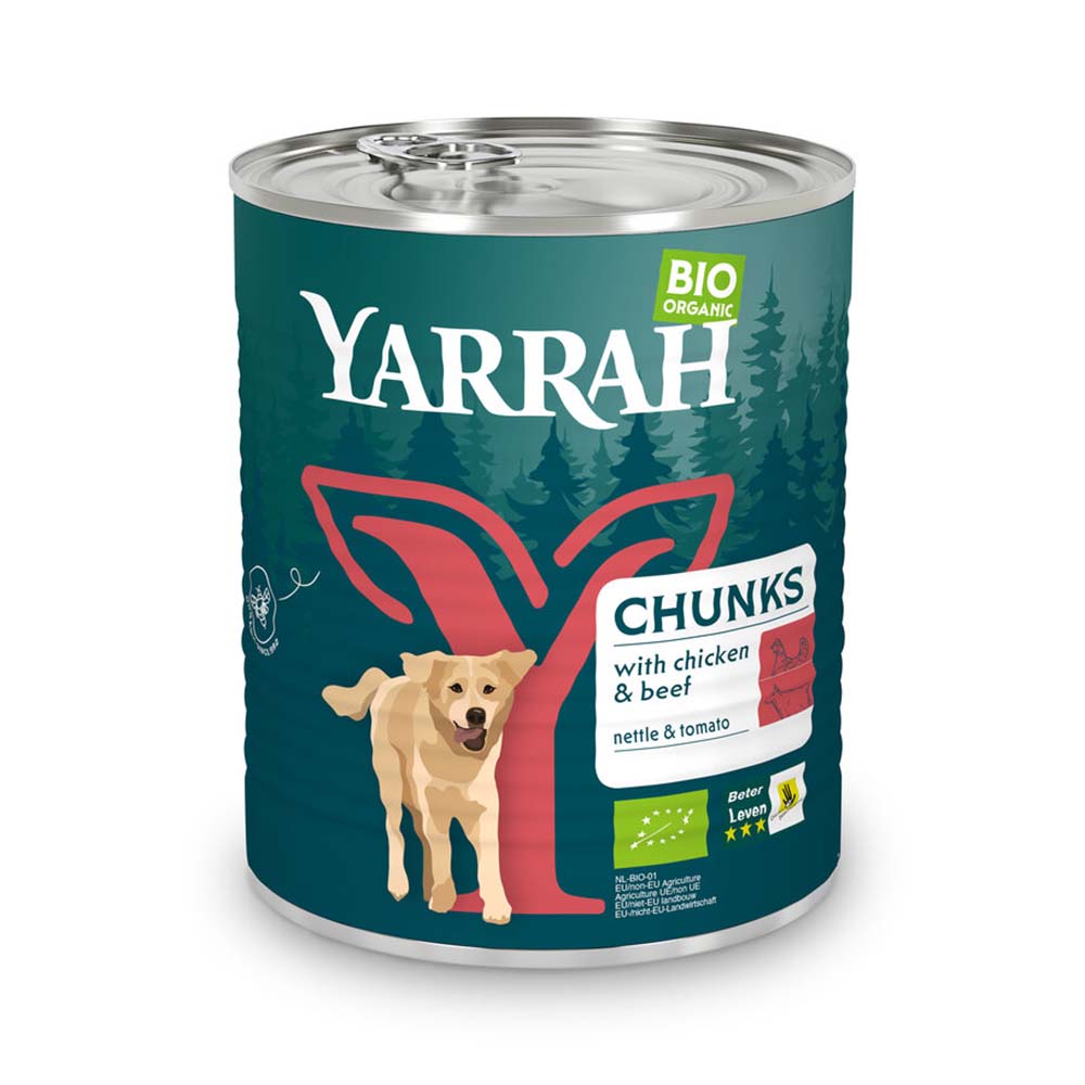 Bio Hundefutter Bröckchen Huhn mit Rind und Brennnessel 820g Yarrah - Bild 1