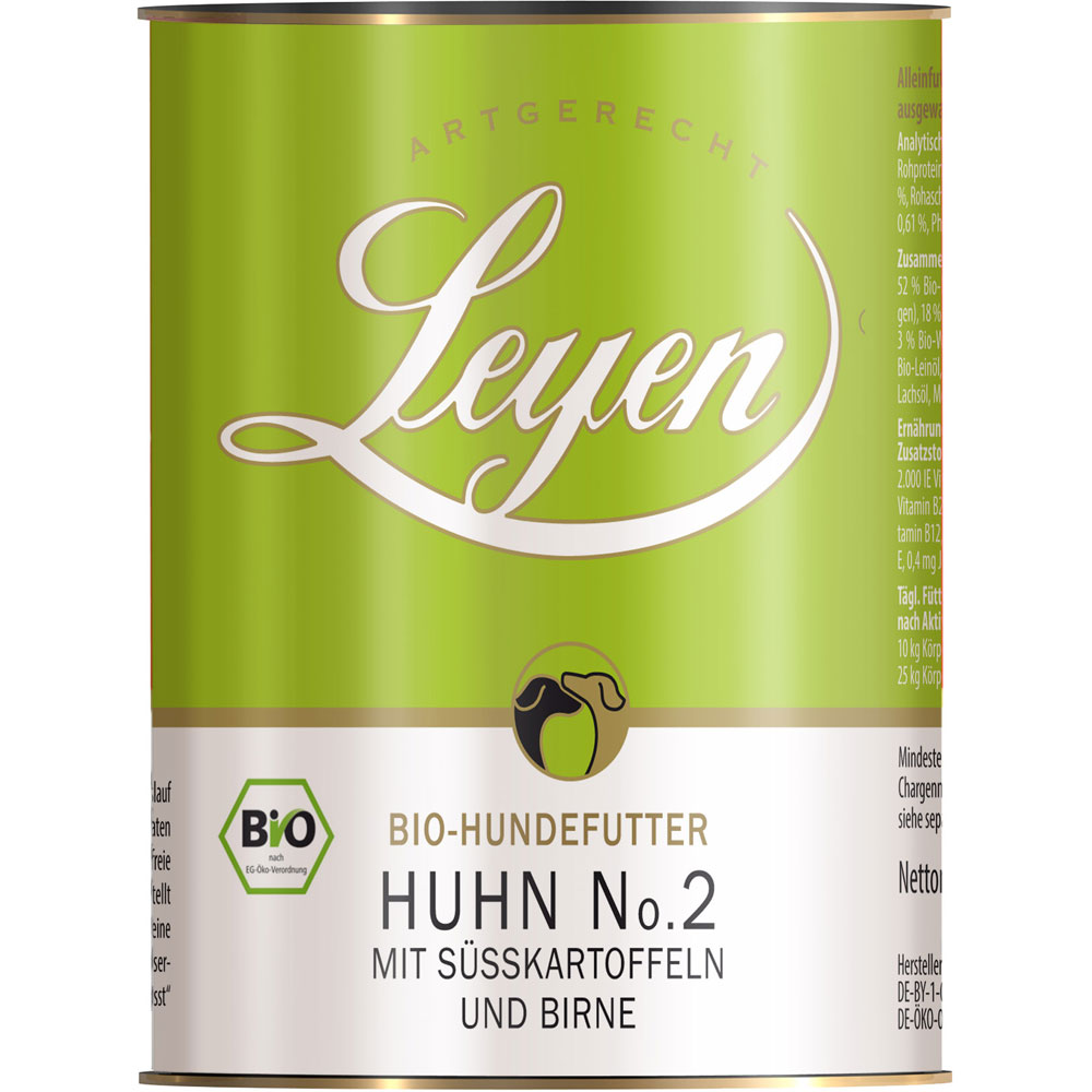 Bio-Hundefutter Huhn No.2 Süßkartoffel u. Birne 800g Leyen - Bild 1