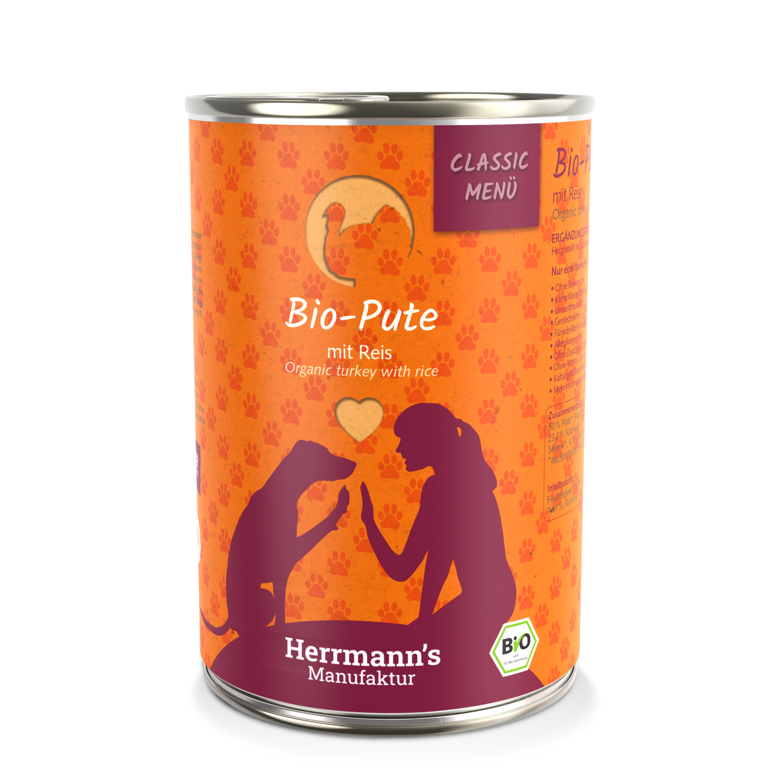 Bio Hundefutter Pute Menu 1 mit Reis, Karotte, Sellerie, Fenchel 400g - Bild 1