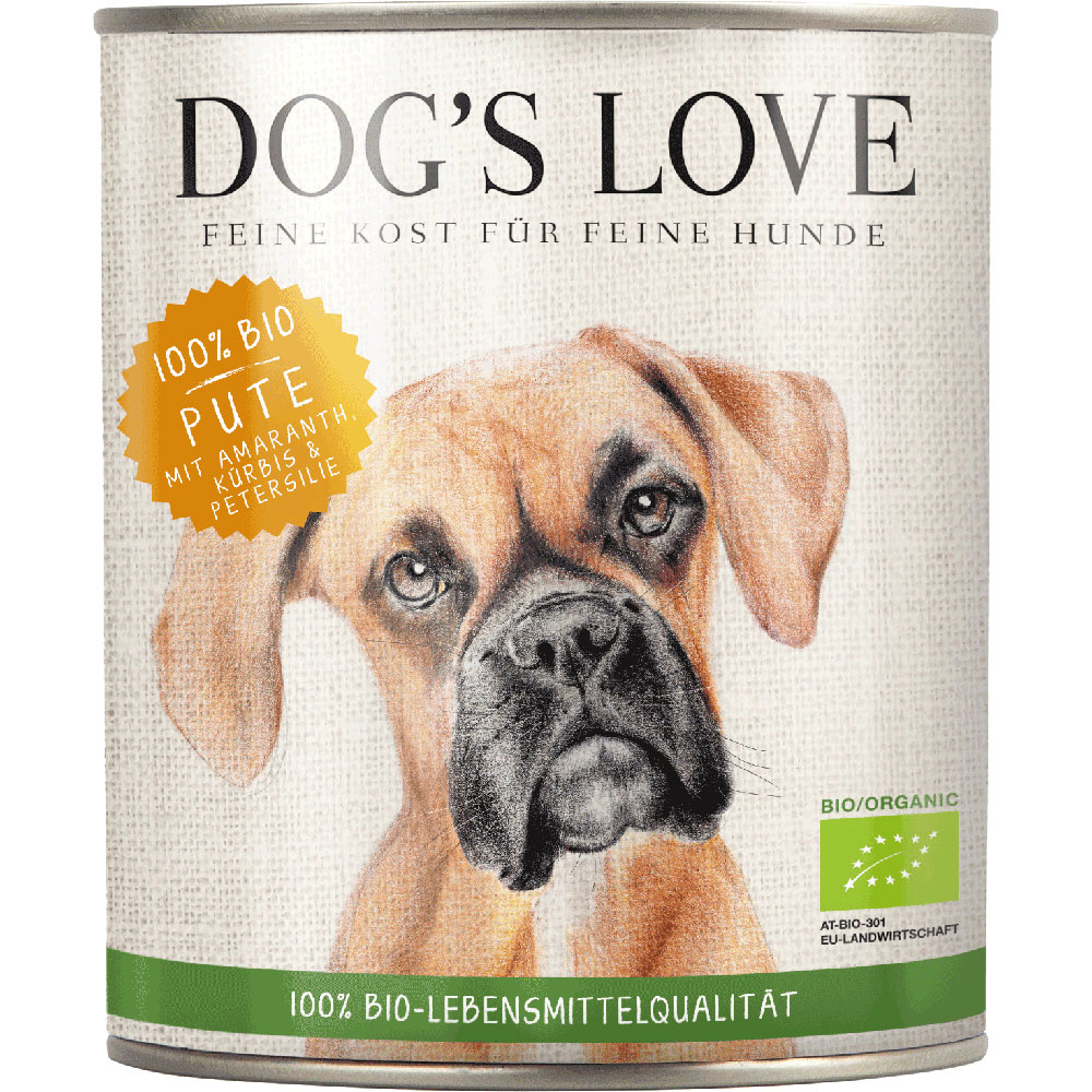 Bio Hundefutter Pute mit Amaranth, Kürbis, Petersilie 800g Dog's Love - Bild 1