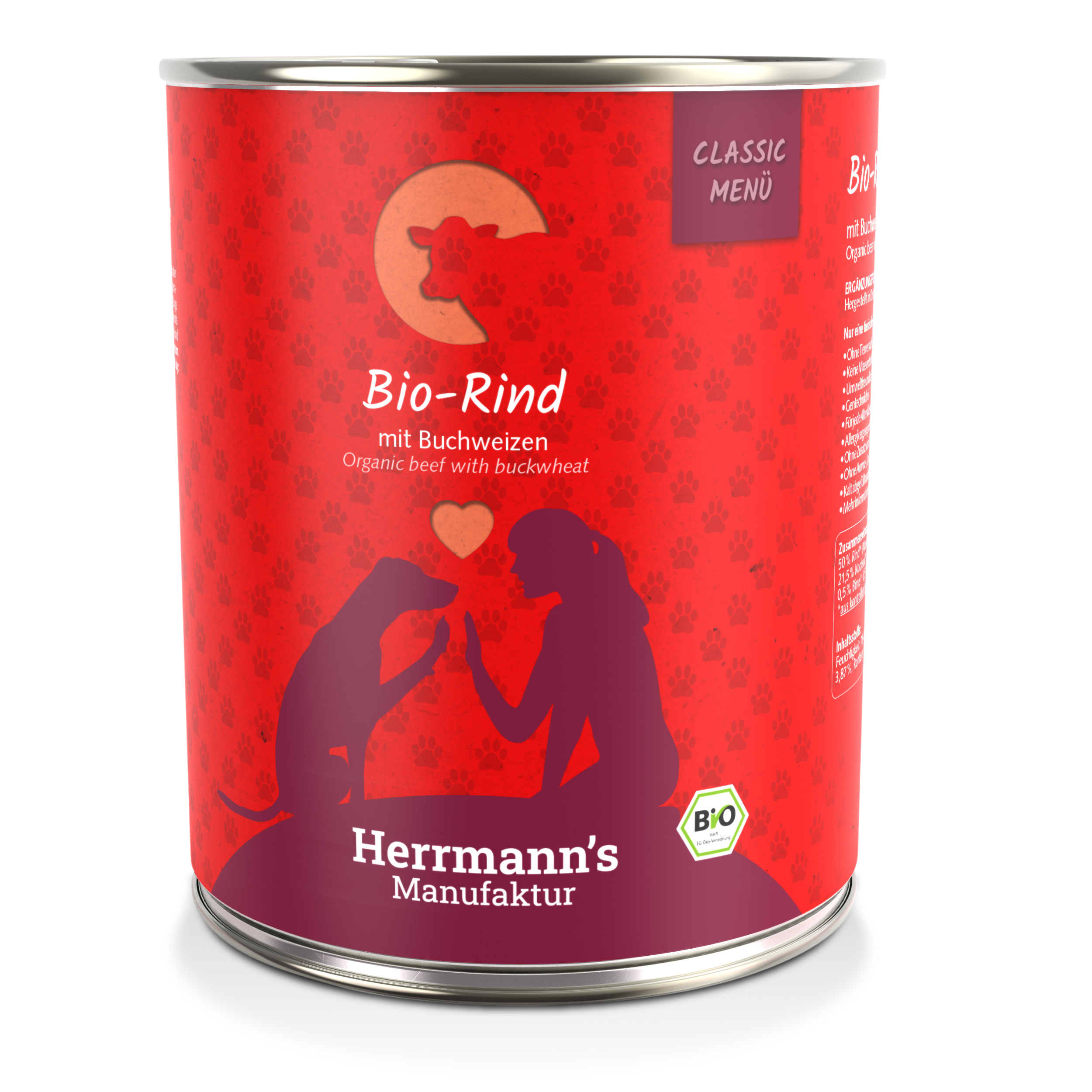 Bio Hundefutter Rind Menu 1 mit Buchweizen, Apfel, Birne 800g - Bild 1