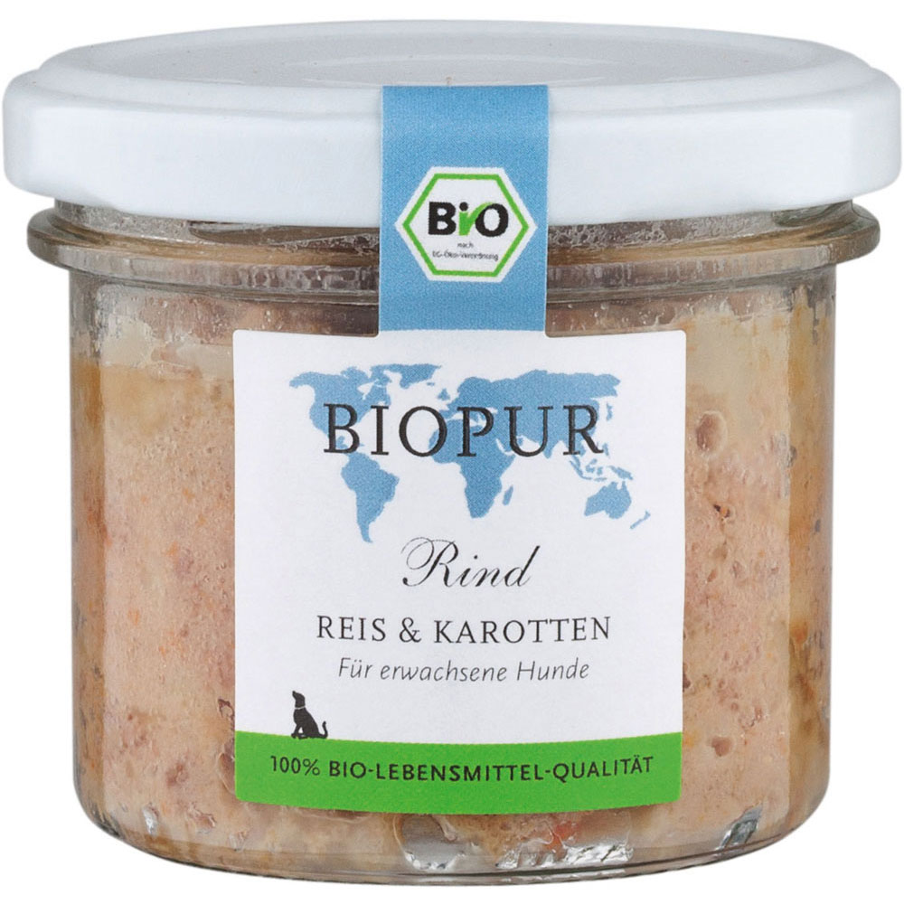 Bio Hundefutter Rind, Reis, Karotten 100g im GLAS