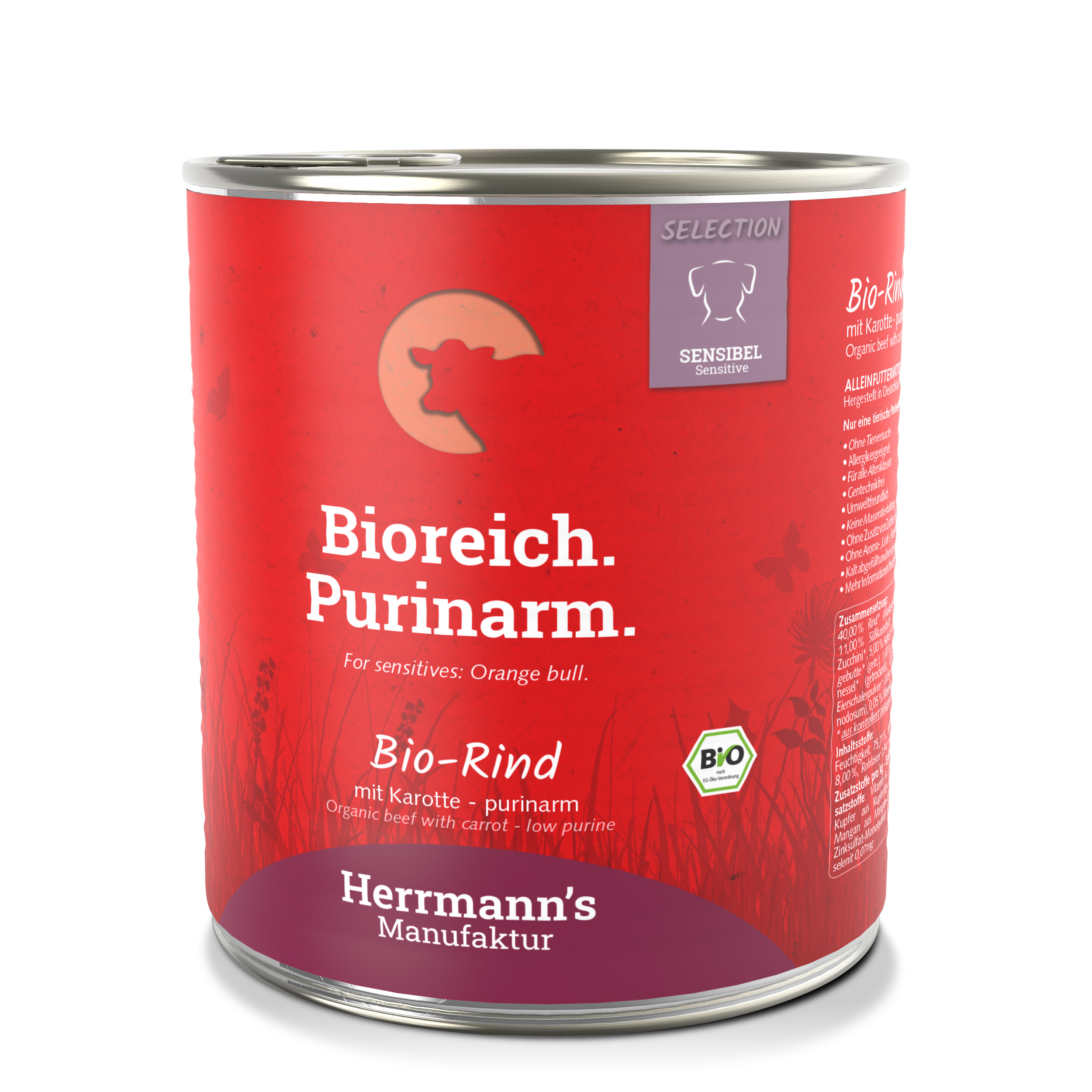 Bio Hundefutter Rind m. Karotten, purinarm 800g Herrmann's - Bild 1