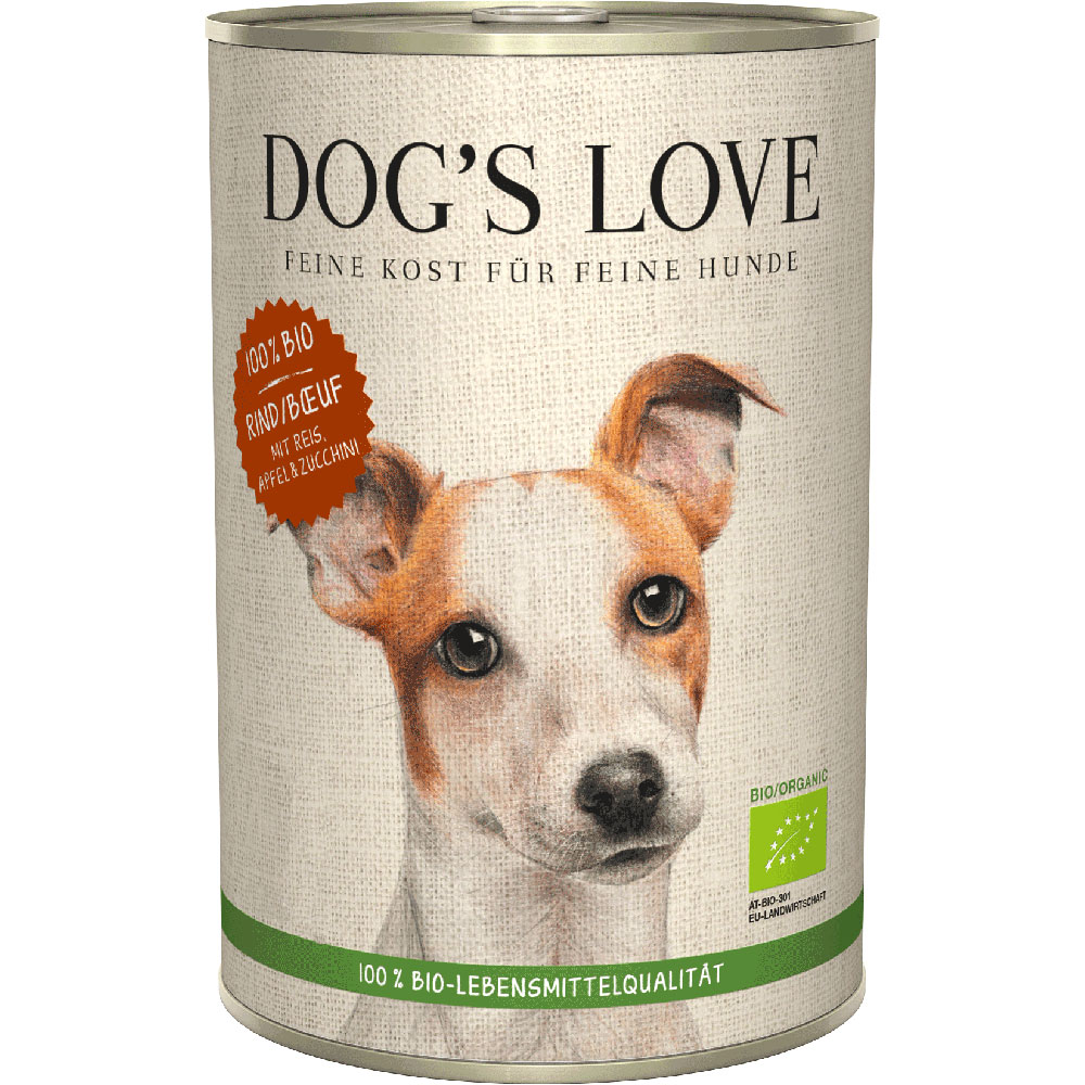 Bio Hundefutter Rind mit Reis, Apfel, Zucchini 400g Dog's Love - Bild 1