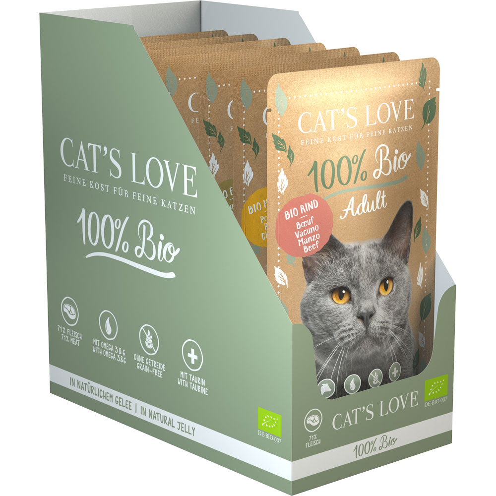 Bio Katzenalleinfutter Multipack je 2 Stück der 3 Adult-Sorten 600g Cat's Love - Bild 1