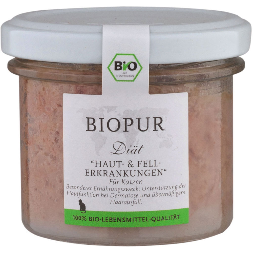 Bio Katzendiätfutter Haut- und Fellerkrankungen im GLAS! 100g BIOPUR - Bild 1