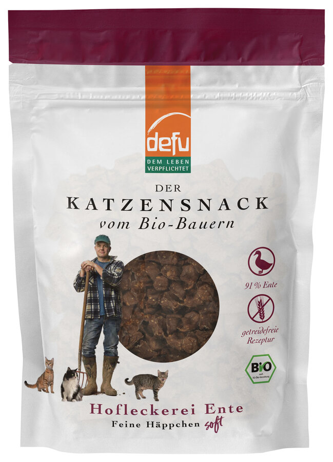 Bio Katzenleckerli Hofleckerei Ente Feine Häppchen soft, 80g defu - Bild 1