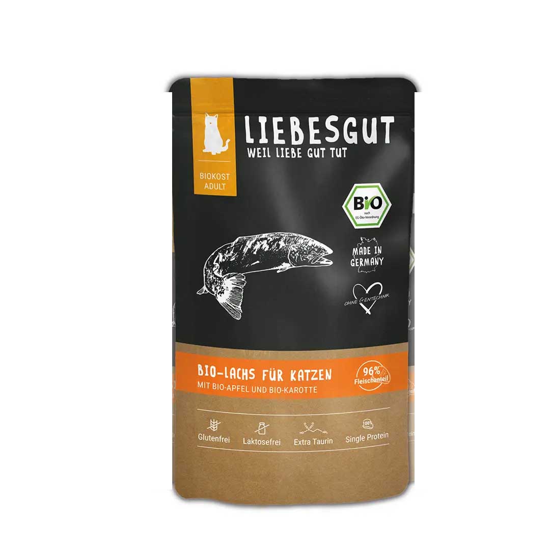 Bio Lachs mit Obst und Karotte Katze Nass-Alleinfutter 100g Liebesgut - Bild 1
