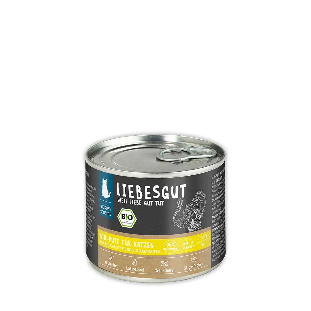 Bio Pute mit Karotte und Amaranth Katze Nass-Alleinfutter 200g Liebesgut - Bild 1