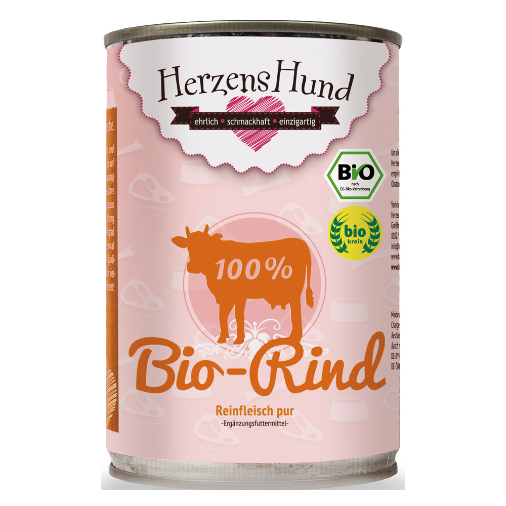 Bio Rind (Muskelfl., Herz. Lunge) 100 %, Erg&auml;nzungsfutter 400g Herzenshund - Bild 1