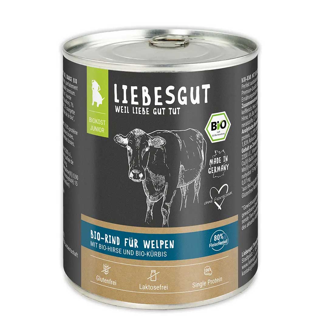 Bio Rind mit Hirse und K&uuml;rbis Hund Nass-Alleinfutter Junior 800g Liebesgut - Bild 1