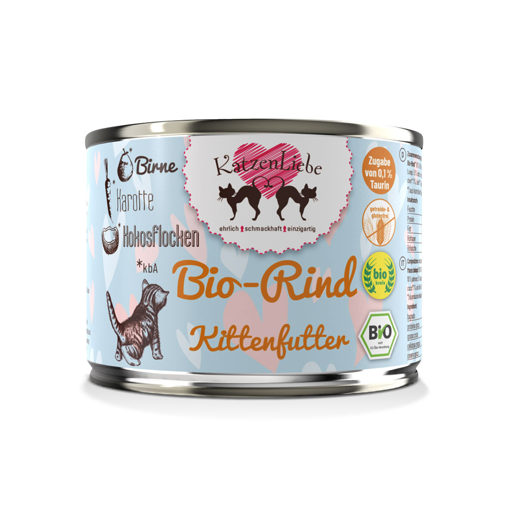 Bio Rind mit Karotte, Ergänzungsfutter Kitten 200g  Katzenliebe - Bild 1