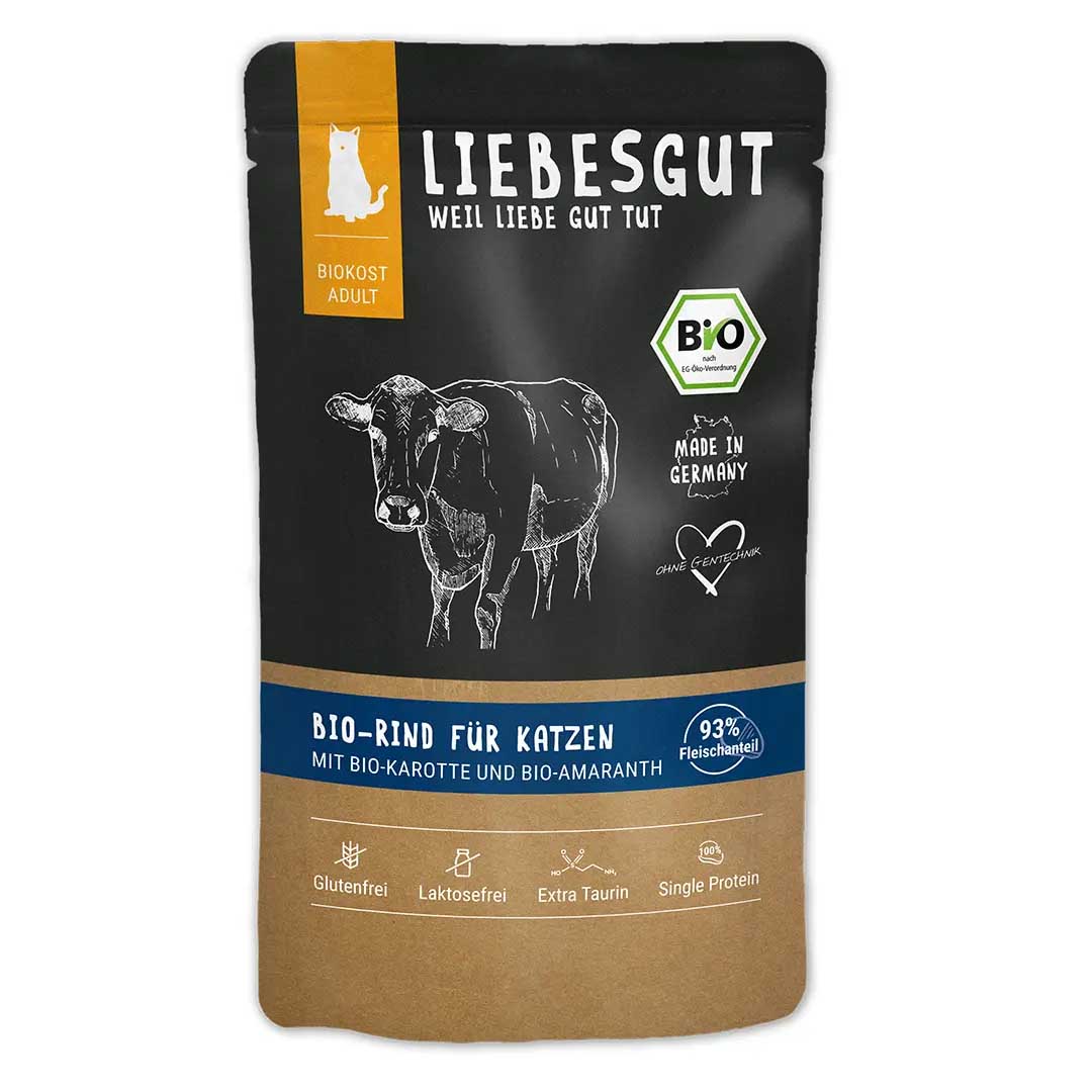 Bio Rind mit Karotte und Amaranth Katze Nass-Alleinfutter 100g Liebesgut - Bild 1