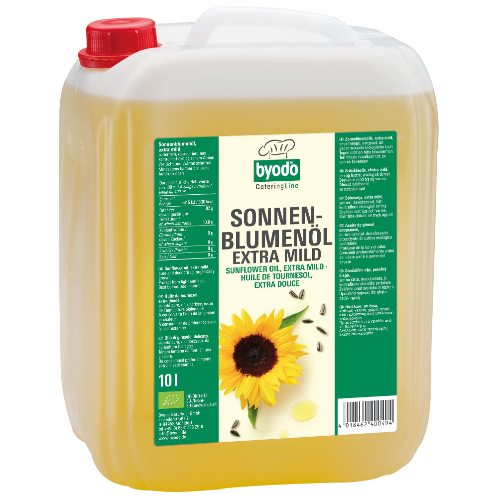 Bio Sonnenblumen&ouml;l, 10L PE-Kanister, RLZ 3 Monate extra mild, desodoriert - Bild 1