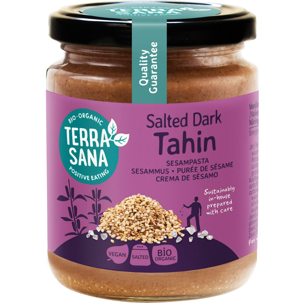 Bio Tahin dark - Sesammus mit Steinsalz, 250g Schraubglas TerraSana - Bild 1