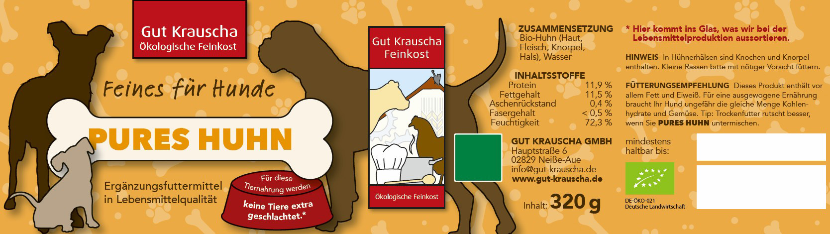 Bio-Tiernahrung Pures Huhn im Glas Hunde Erg&auml;nzungsfutter 320g Gut Krauscha - Bild 2