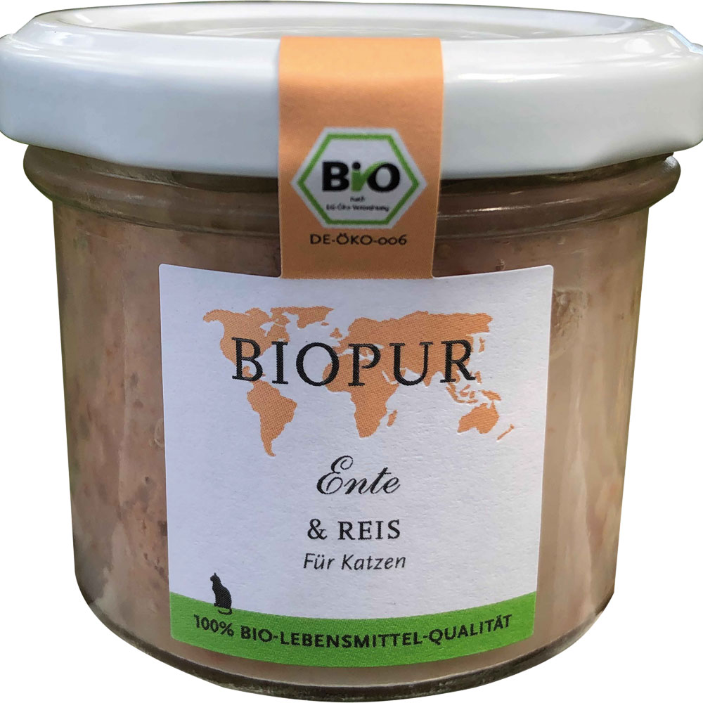 Ente & Reis 100g im GLAS (!!!) Glutenfrei Bio-Katzenfutter Biopur - Bild 1