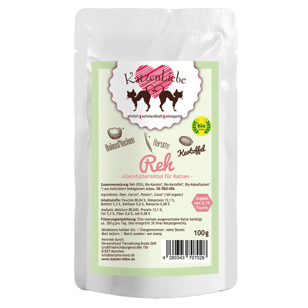 Erg&auml;nzungsfutter Katze Reh (Nicht Bio) mit Bio-Kartoffeln, -Karotten und -Kokosf - Bild 1