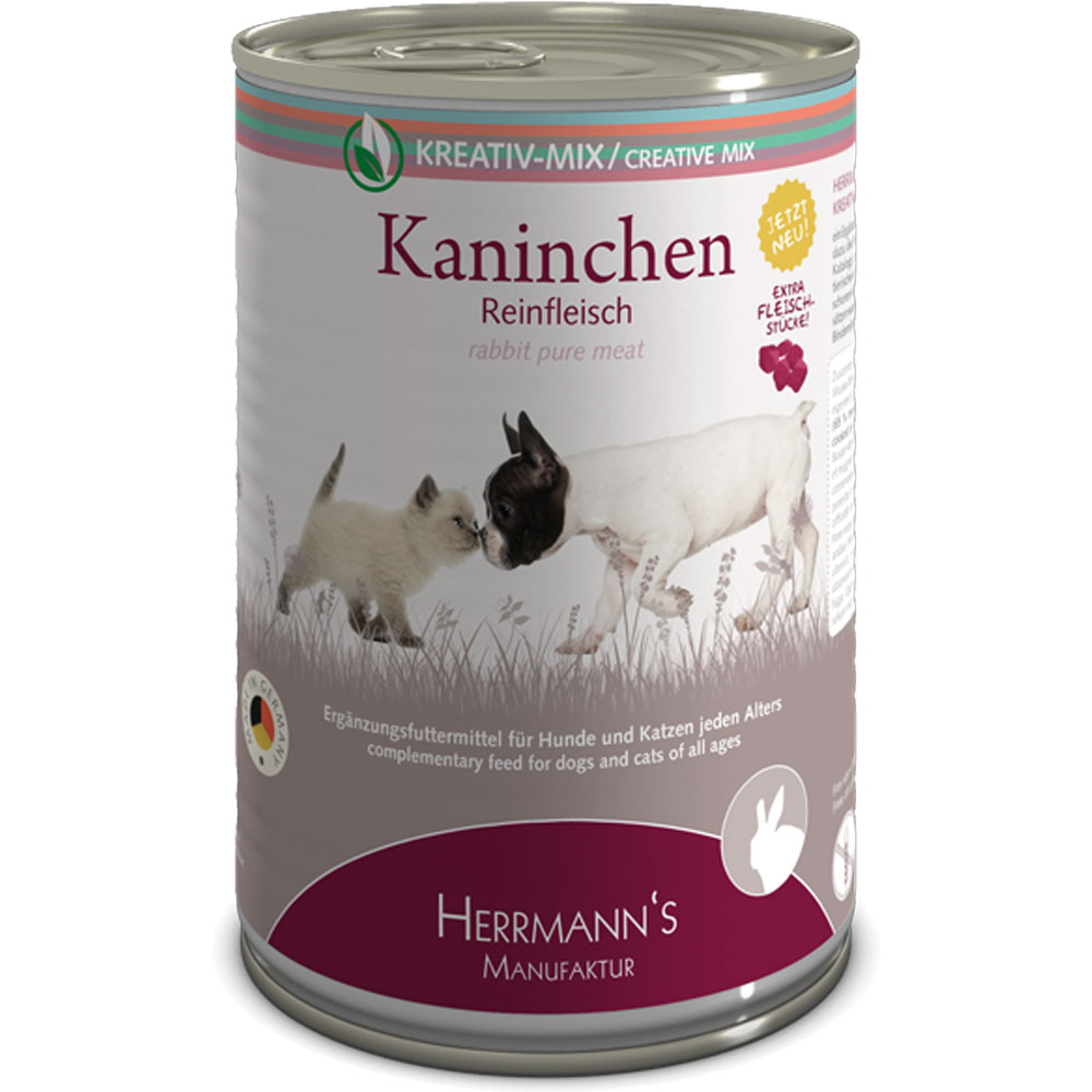 Erg&auml;nzungsfutter f. Hund/Katze 100 % Kaninchen (nicht Bio) 400g Herrmann's - Bild 1