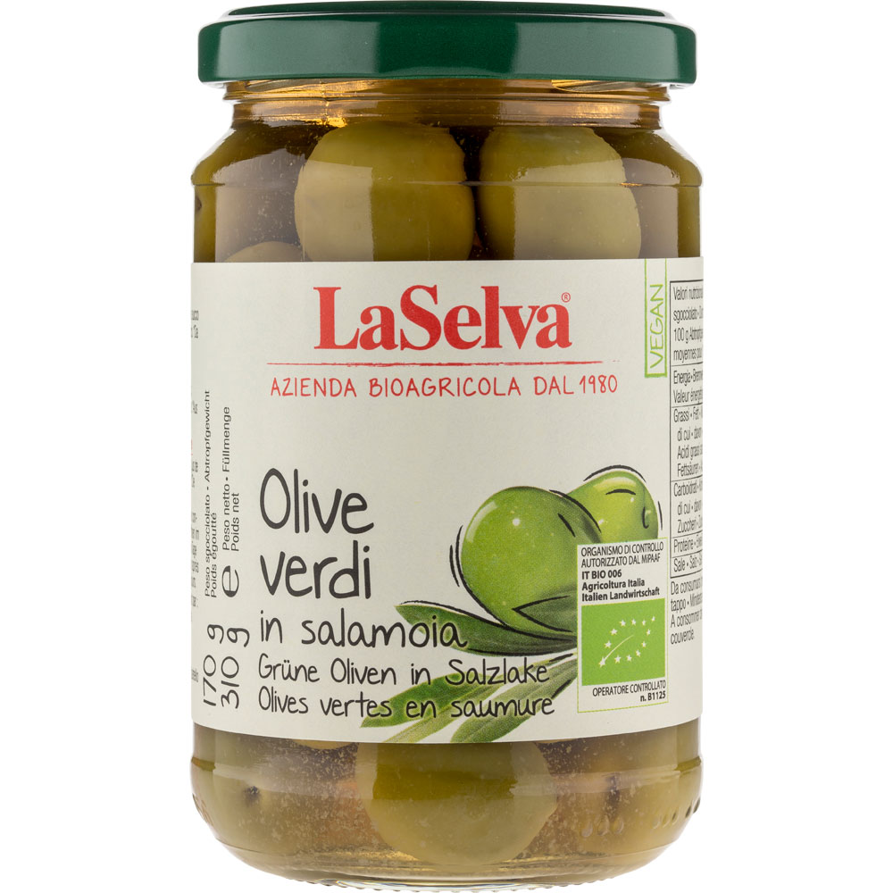 Grüne Oliven in Salzlake im Glas 310g LaSelva - Bild 1