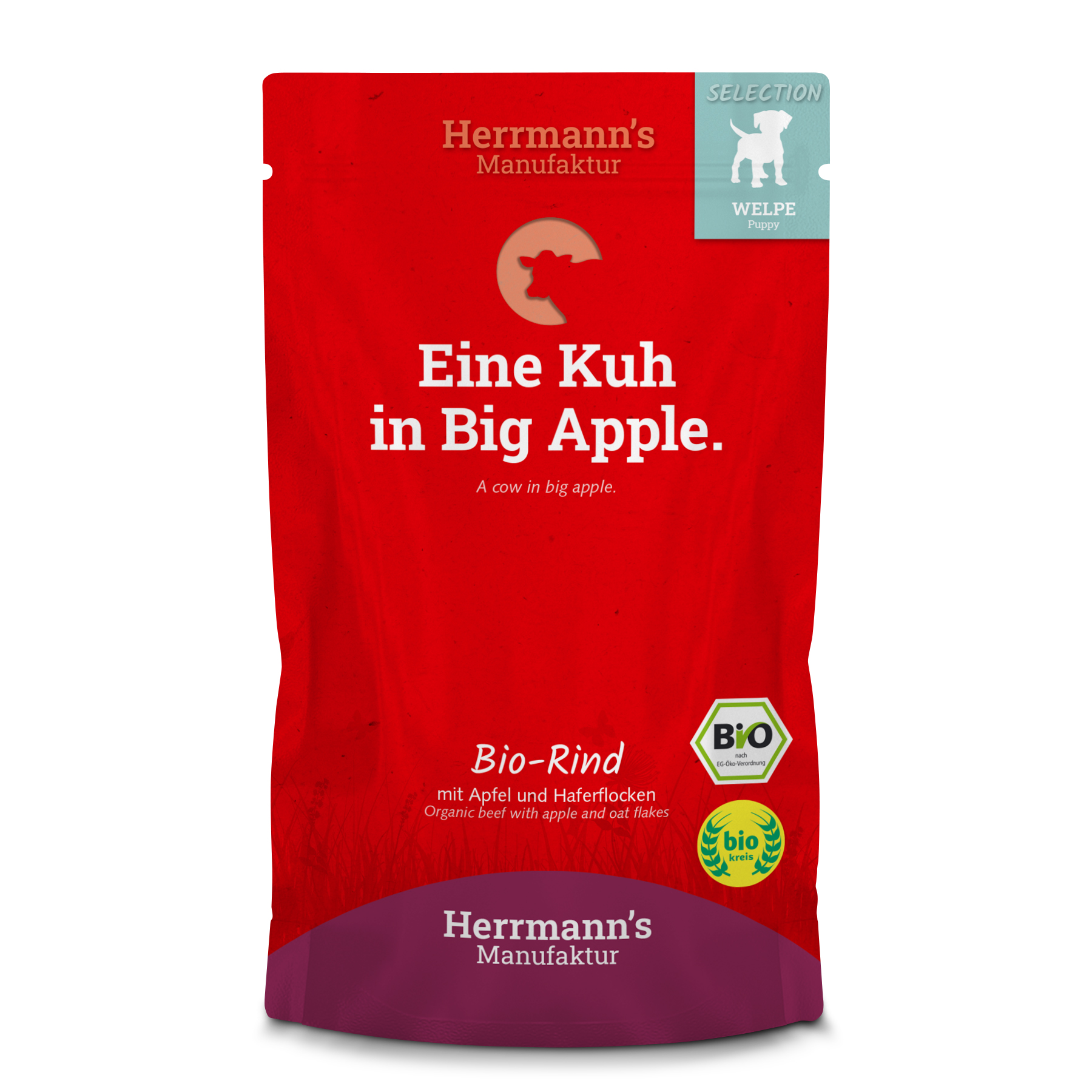 Haltbar bis 04/26   Hundefutter Welpe: Bio Rind mit Apfel und Haferflocken 150g Herrmann's - Bild 1