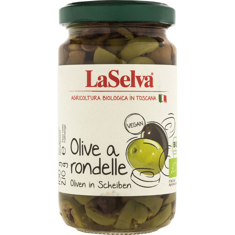 Haltbar bis 30.11.16   Oliven a rondelle -gr&uuml;ne und schwarze Oliven in Scheiben 210g La Selva - Bild 1