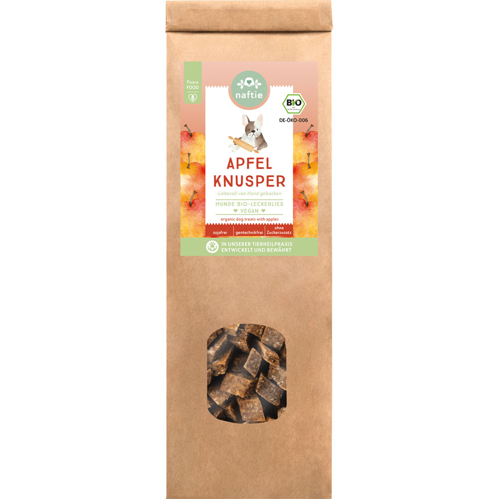 Haltbar bis November 26   Bio Hundeleckerli Apfel Knusper 150g naftie - Bild 1