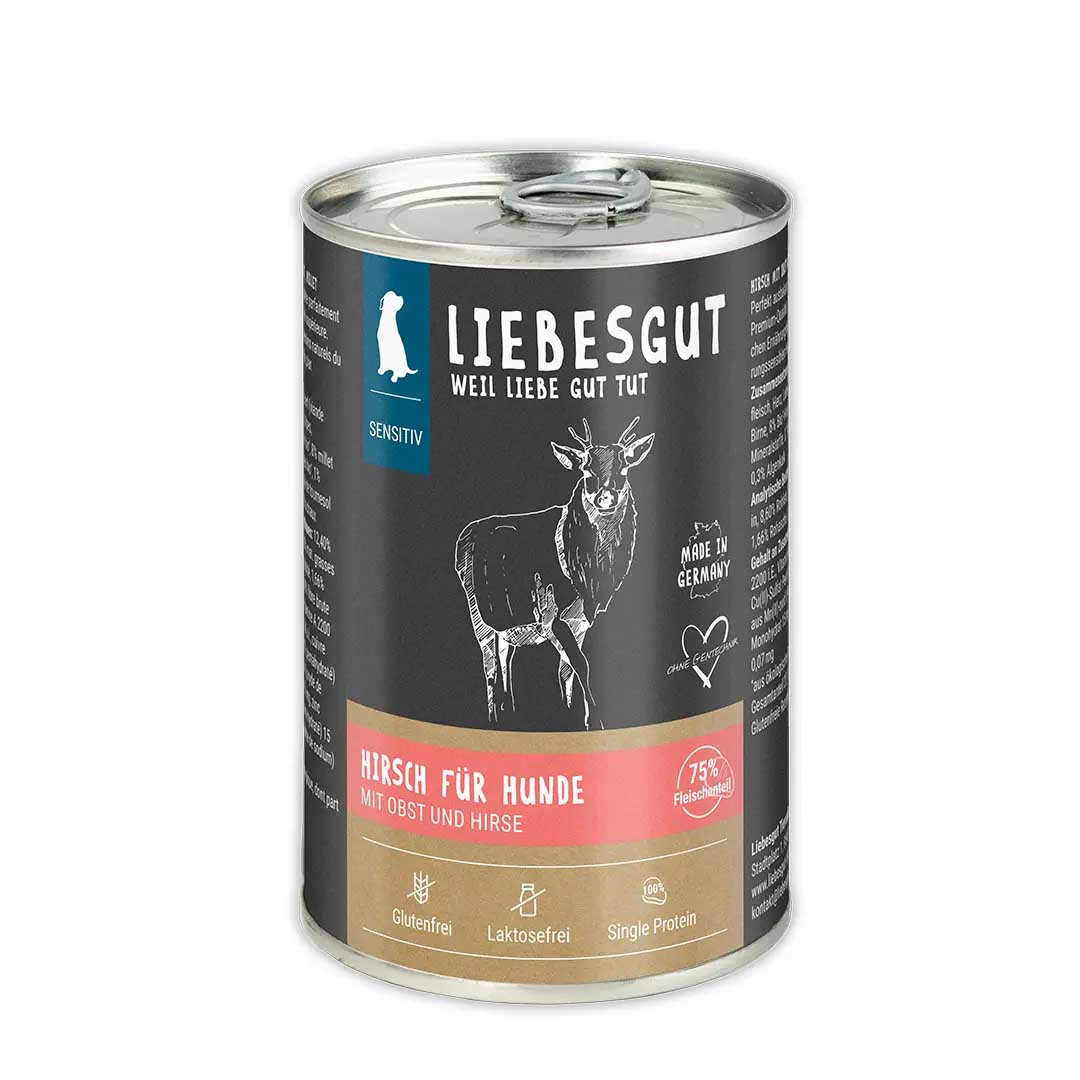 Hirsch mit Bio-Obst und Bio-Hirse Hund Nass-Alleinfutter Sensitiv 400g Liebesgut - Bild 1
