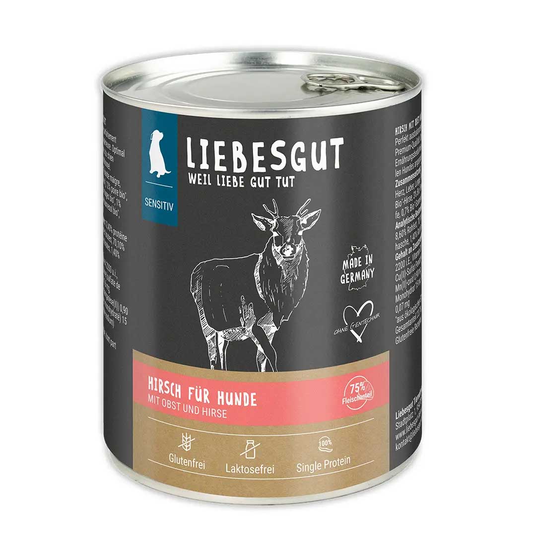 Hirsch mit Bio-Obst und Bio-Hirse Hund Nass-Alleinfutter Sensitiv 800g Liebesgut - Bild 1
