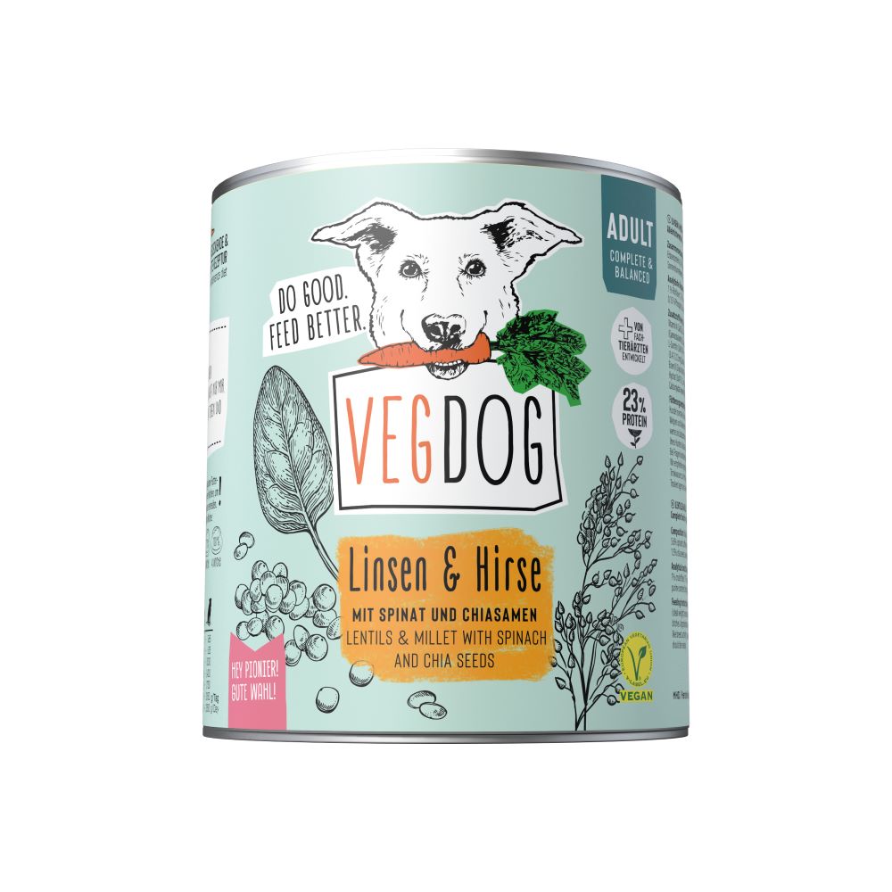 Hunde Alleinfutter Adult Linsen, Hirse, nicht Bio, vegan 800g VEGDOG - Bild 1
