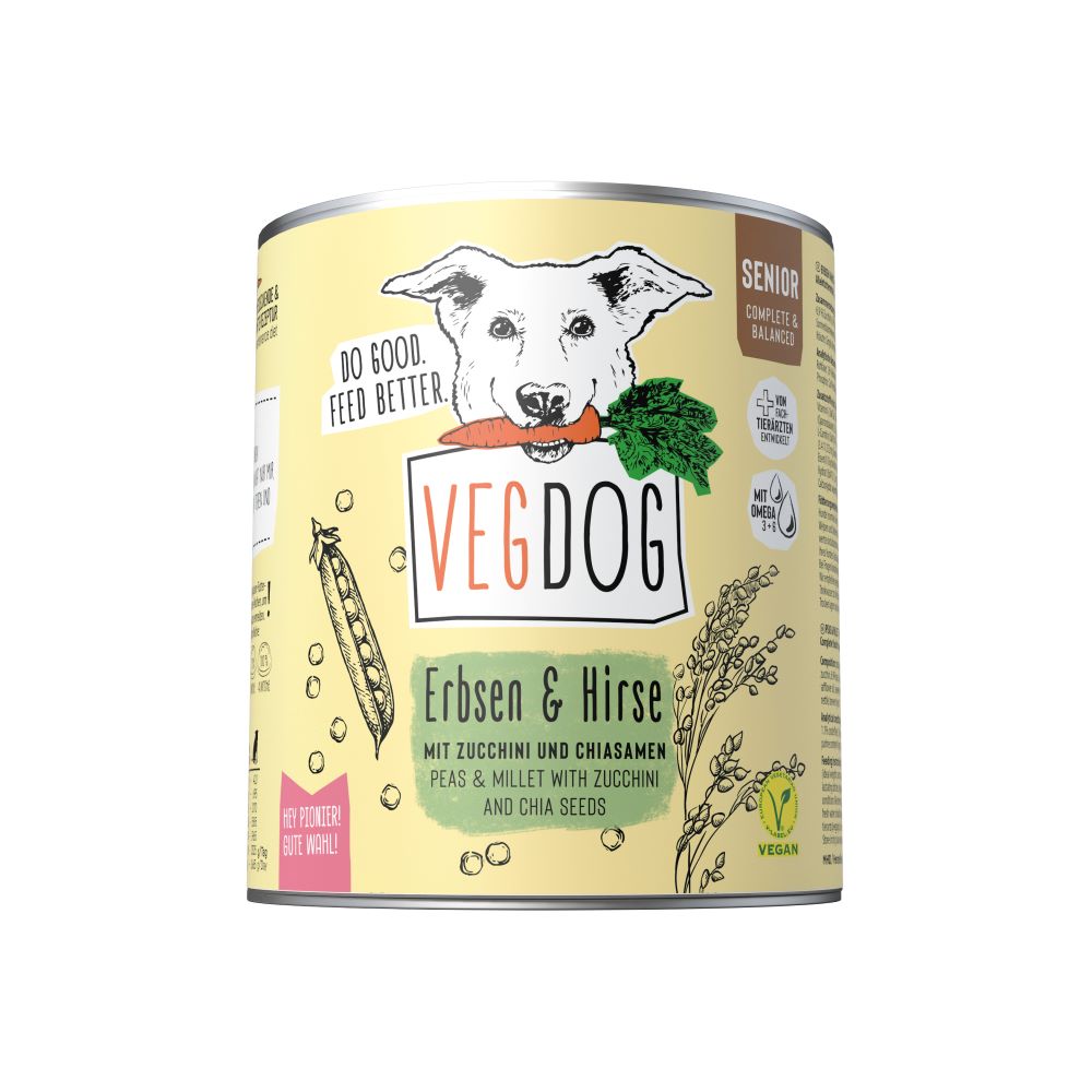 Hunde Alleinfutter Senior  Erbsen und Hirse, nicht Bio, vegan 800g VEGDOG - Bild 1