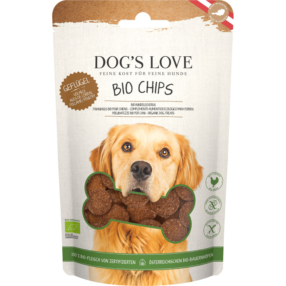 Hunde Leckerli Chips Bio Geflügel 150g Dog's Love - Bild 1