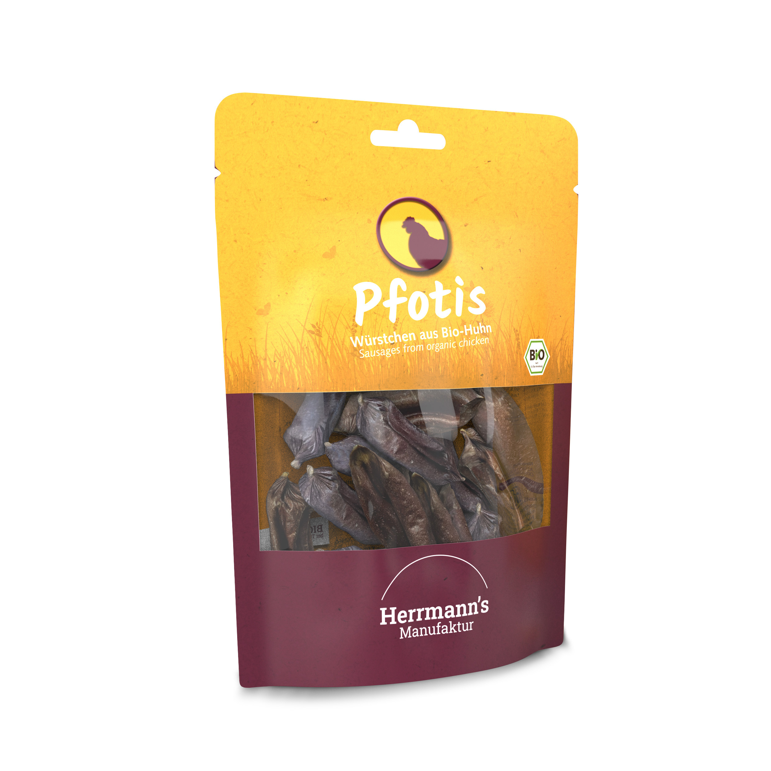 Hunde Leckerli Pfotis Snack Bio-Hühnerwürstchen 80g Herrmann's - Bild 1