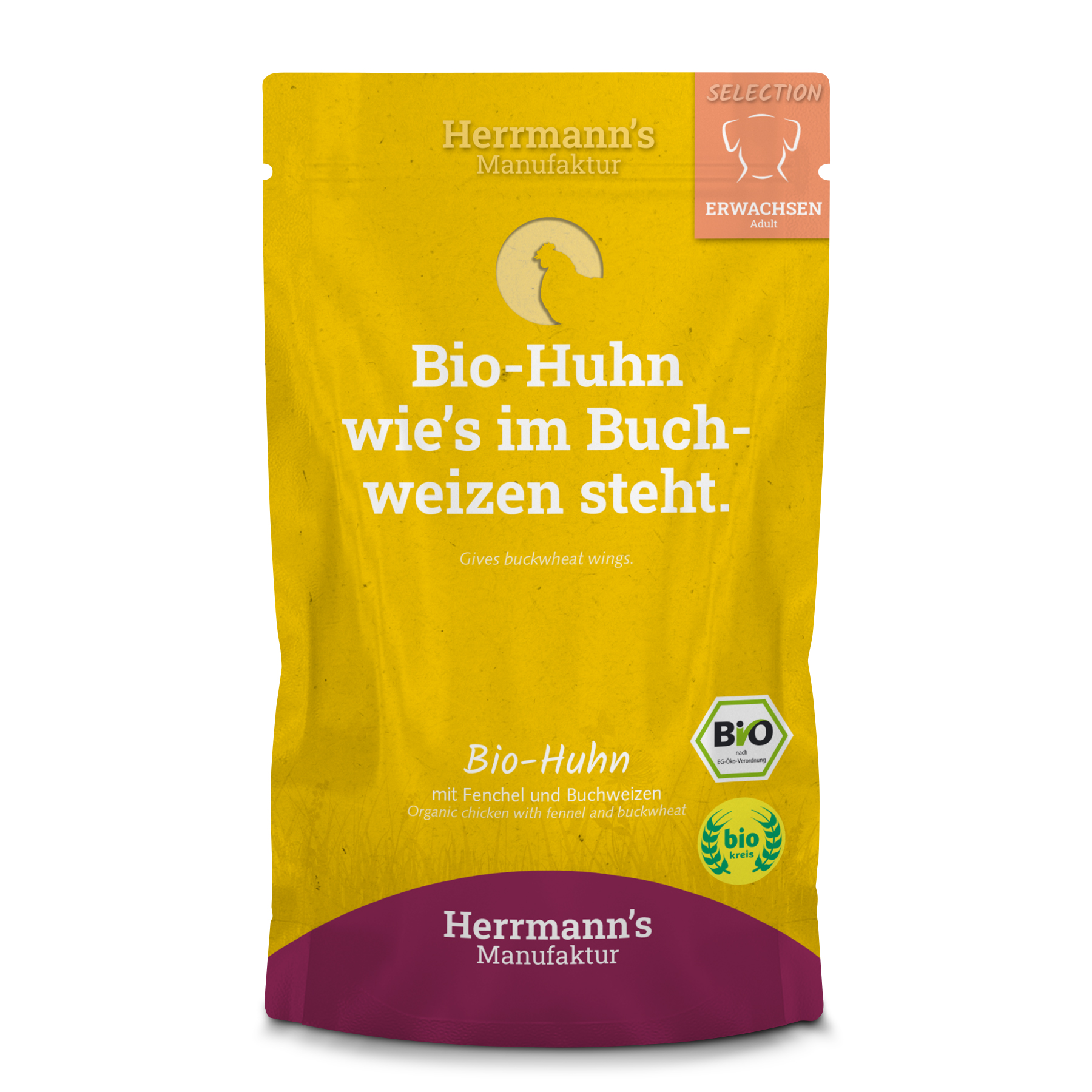 Hundefutter Bio Huhn mit Fenchecl und Buchweizen 150g Herrmann's - Bild 1