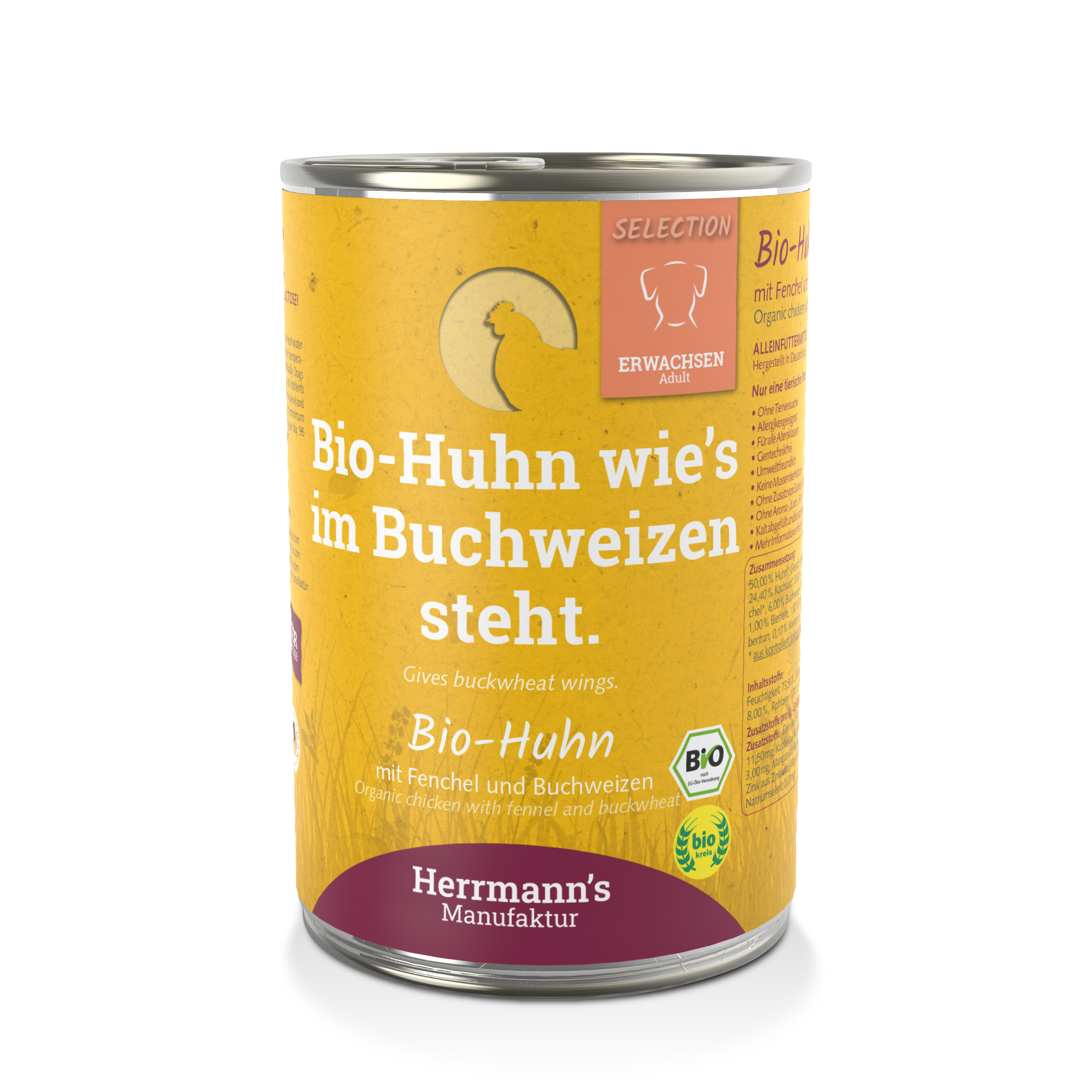 Hundefutter Bio Huhn mit Fenchecl und Buchweizen 400g Herrmann's - Bild 1