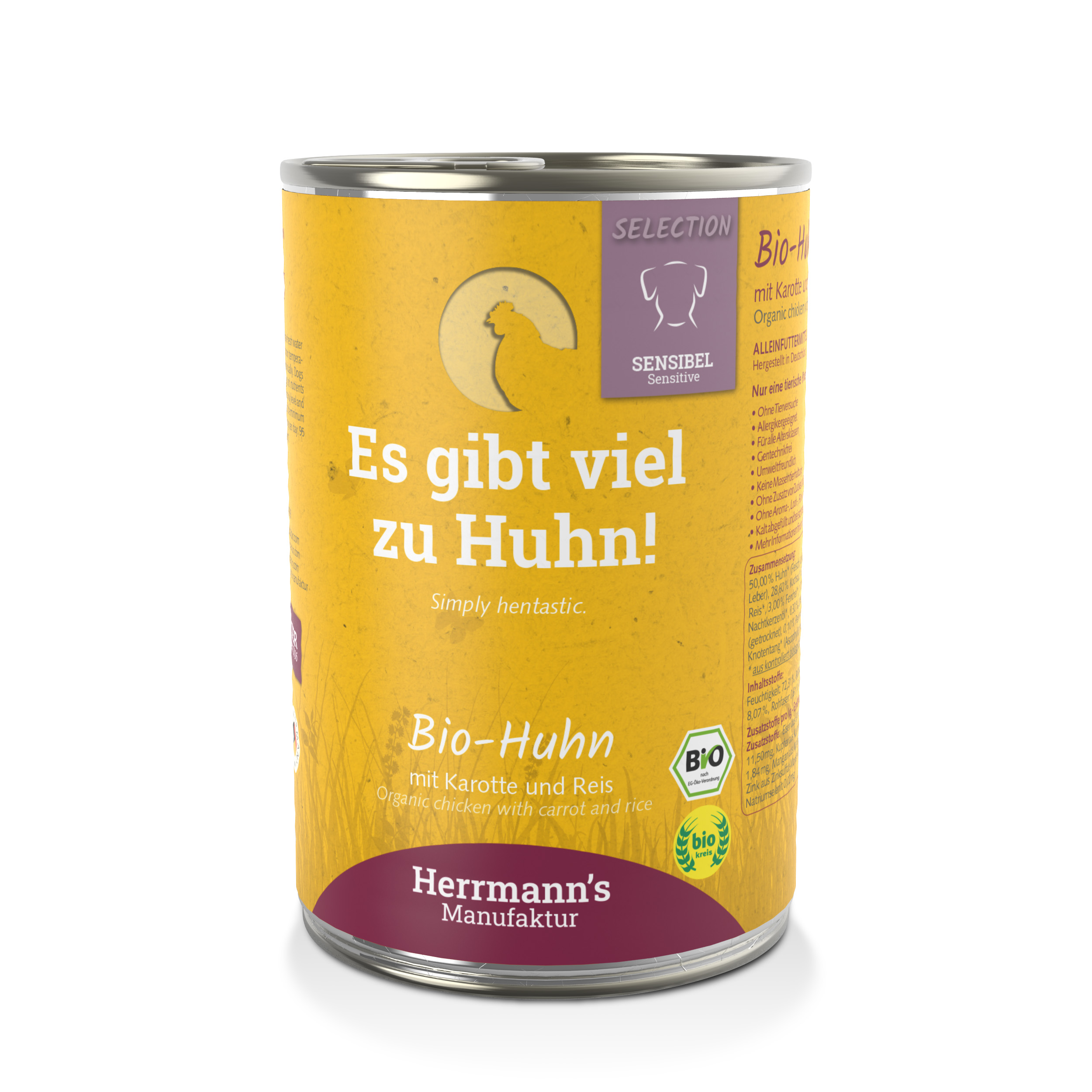 Hundefutter Bio Huhn mit Karotte und Reis 400g Herrmann's - Bild 1