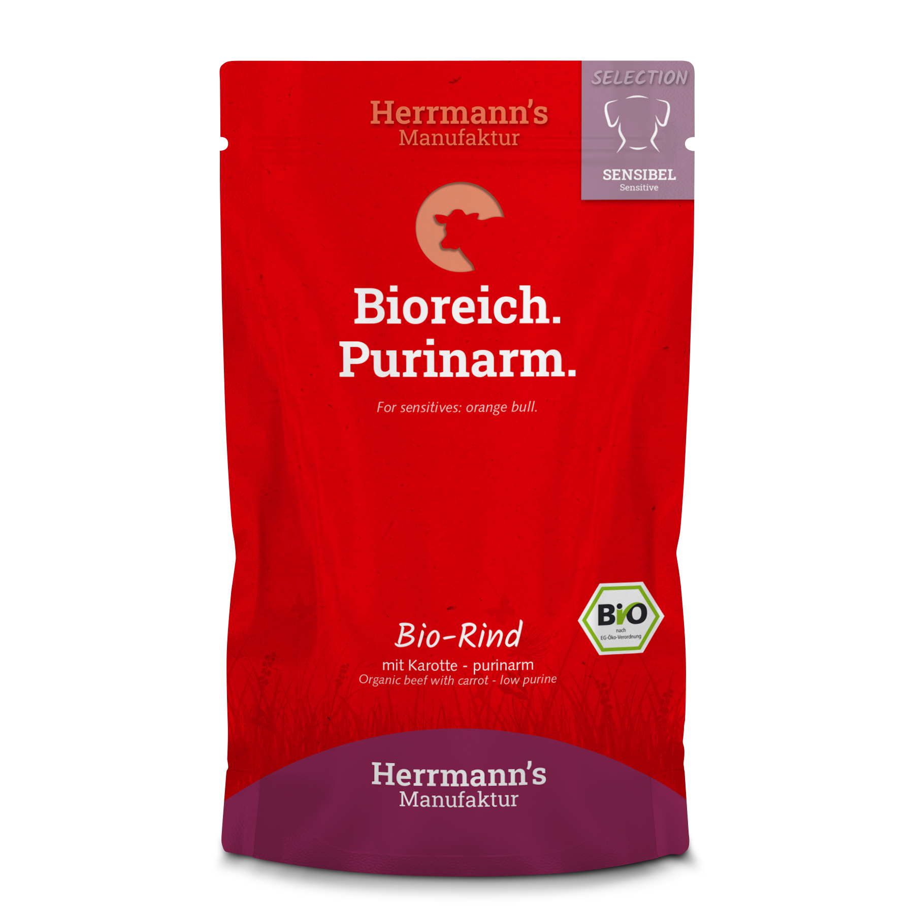 Hundefutter Bio Rind mit Karotte purinarm 150g Herrmann's - Bild 1