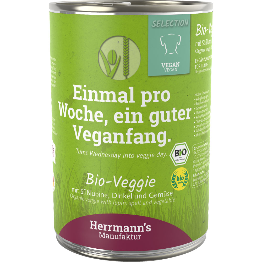 Hundefutter Bio Veggie mit weißer Süßlupine, Dinkel und Gemüse 400g Herrmanns - Bild 1