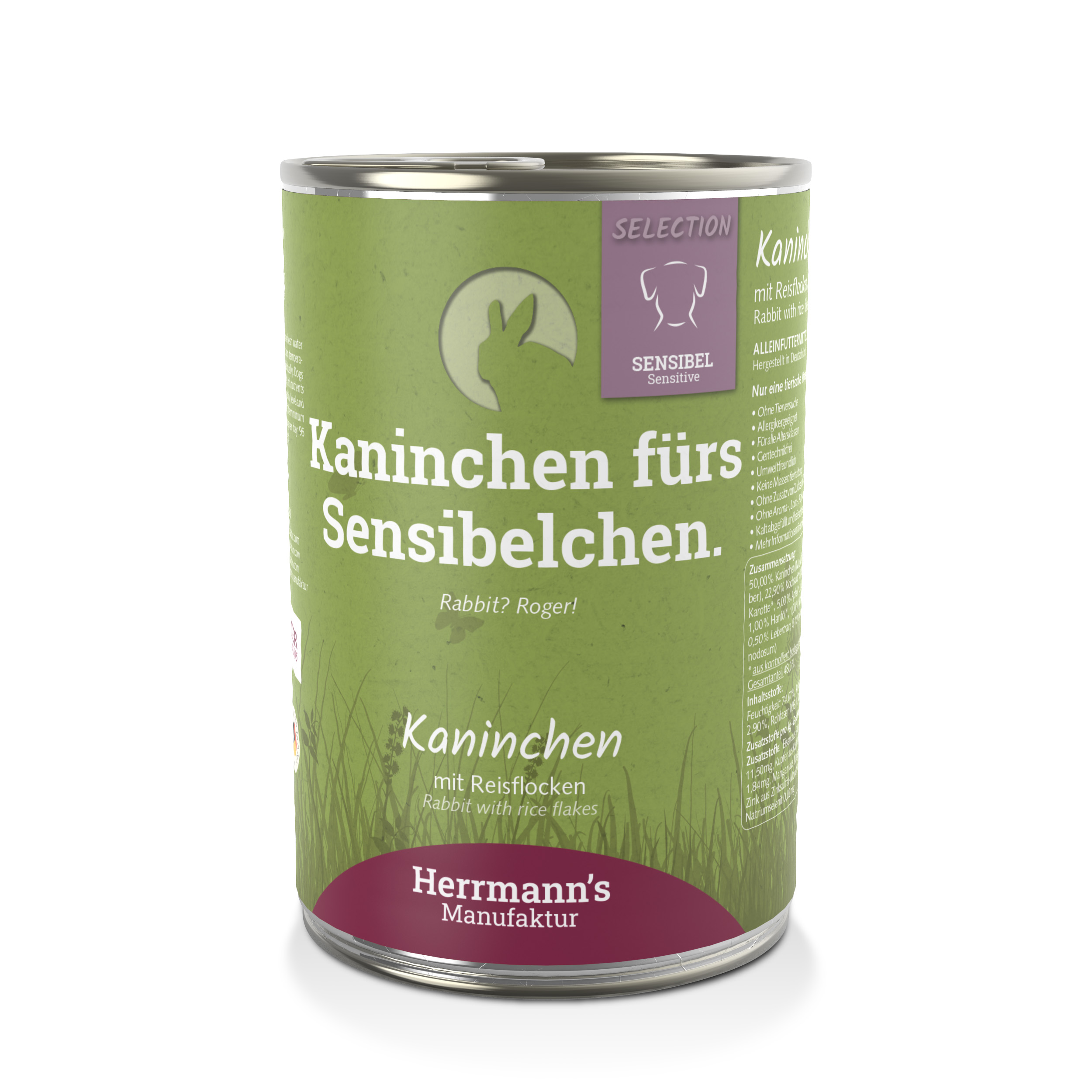 Hundefutter Kaninchen NICHT BIO mit Reisflocken 400g Herrmann's - Bild 1