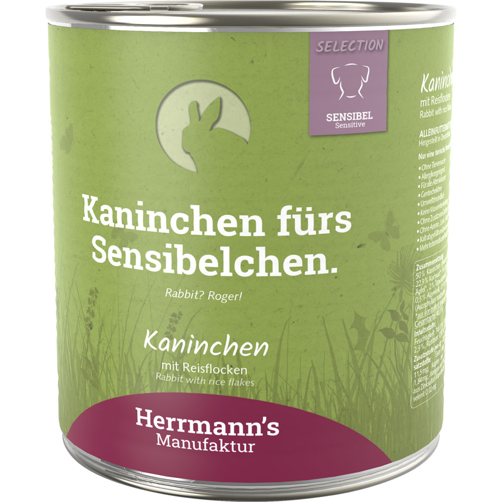 Hundefutter Kaninchen (nicht Bio), Reisflocken, Karotte 800g Herrmann's - Bild 1