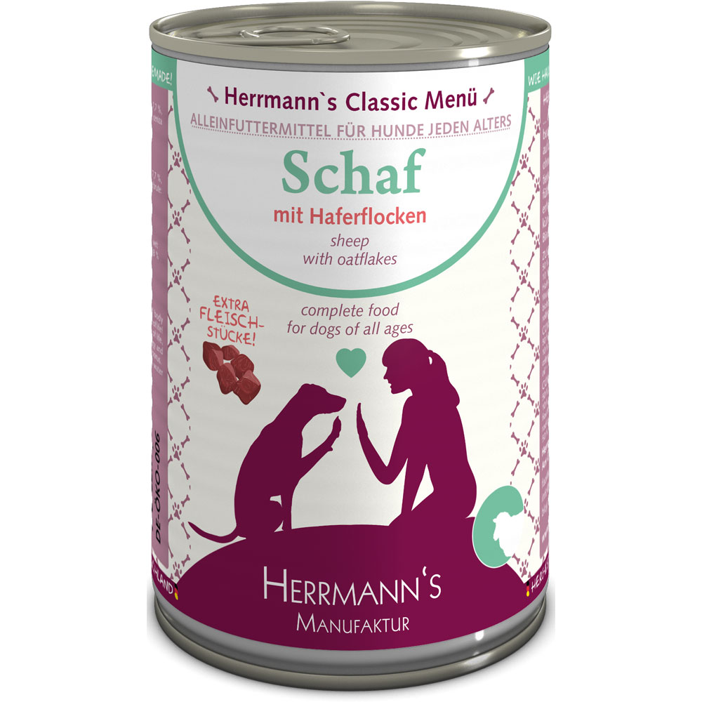 Hundefutter Schaf (nicht Bio) mit Haferflocken 400g Herrmann's - Bild 1